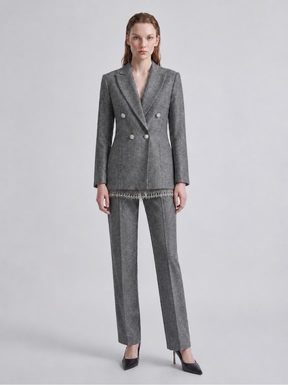 Gianfranco Ferré Vintage Italian Gray Silver Tweed Pantsuit
